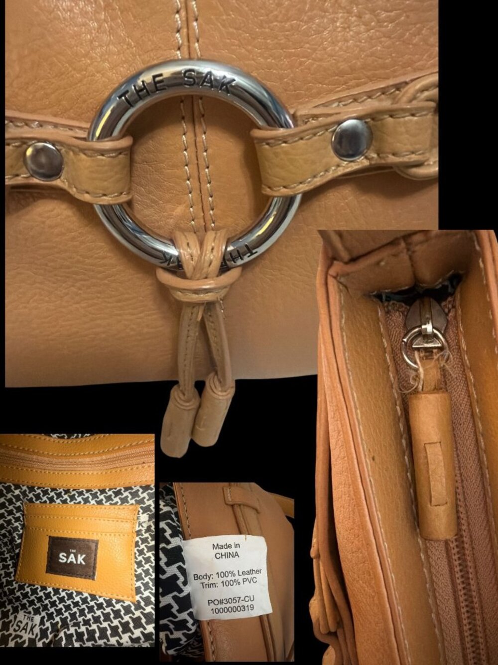 The Sak Shoulder Bag Tan Pebbled Leather Silver Ring Tassel Accents Top Zip Boho - Picture 9 of 9